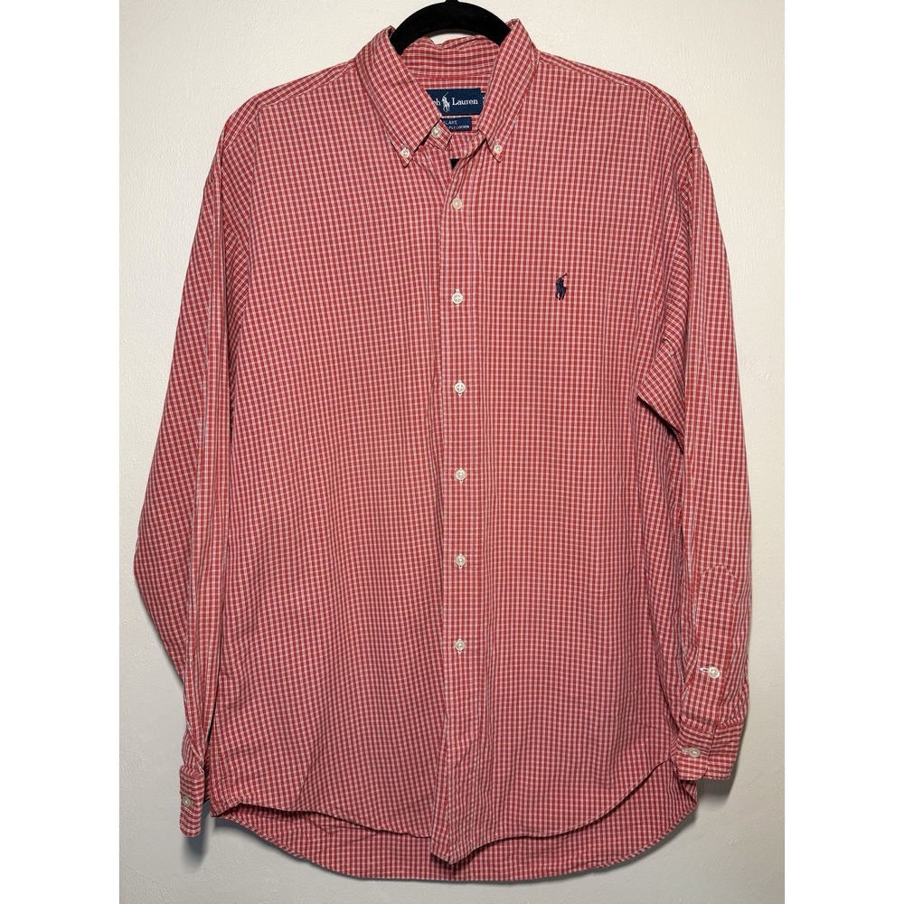 Vintage Ralph Lauren Blake Shirt Men's Medium Red Check Button Down 100% Cotton